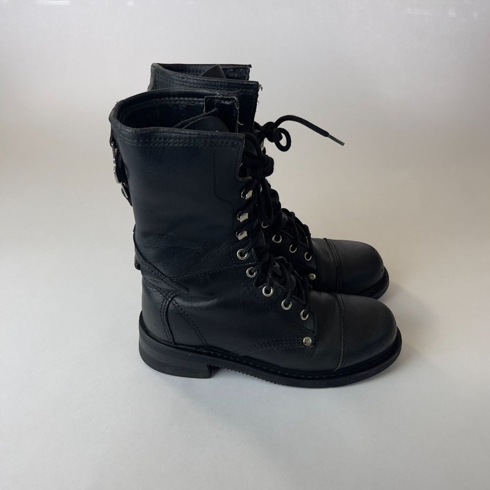Harley Davidson Lace Up Calf High Black Leather Boots Womens Size 7.5